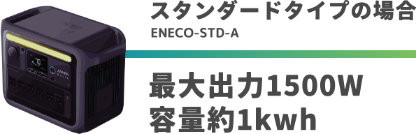 スタンダードタイプの場合 ENECO-STD-A 最大出力1500W 容量約1kwh